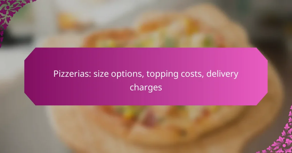 Pizzerias: size options, topping costs, delivery charges